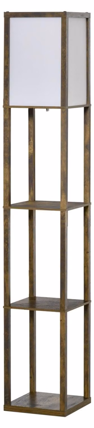Lampada da terra con ripiani, lampada da terra soggiorno con attacco E27 fino a 40W, lampada da comodino con paralume, lampada da terra per camera da letto, studio, ufficio, marrone rustico Aosom