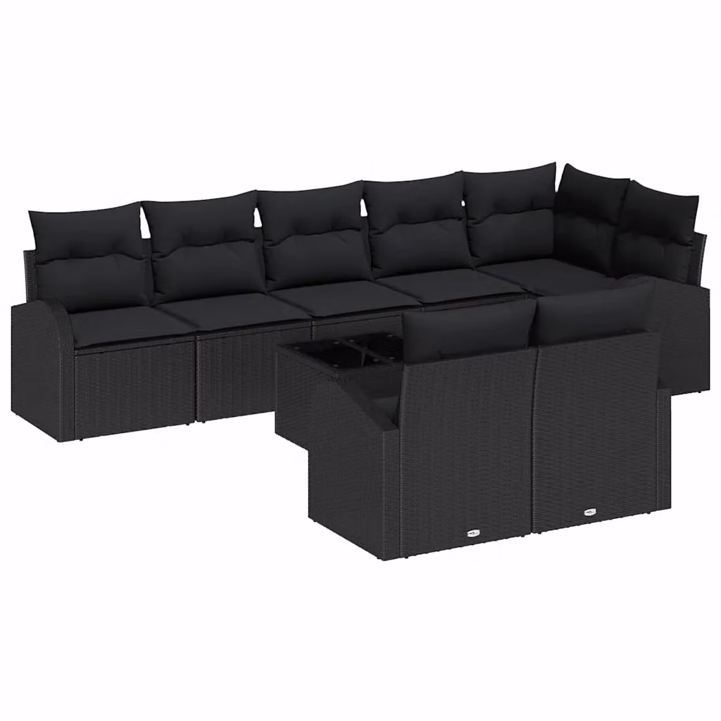 Set Divano da Giardino vidaXL a Forma a U in Polyrattan Nero con Cuscini e Tavolino da Esterno – 1