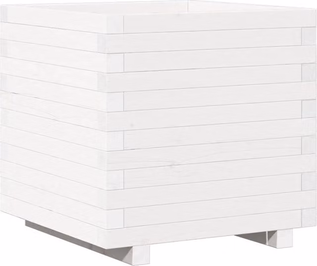 Fioriera a cassetta bianca in legno massello di pino per giardino, L: 50 cm, P: 50 cm, H: 49,5 cm