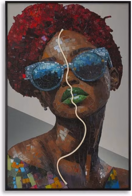 Stampa Con Led Su Tela Afro cm 60x3,5x90 (applicazione 3d Acrilico)
