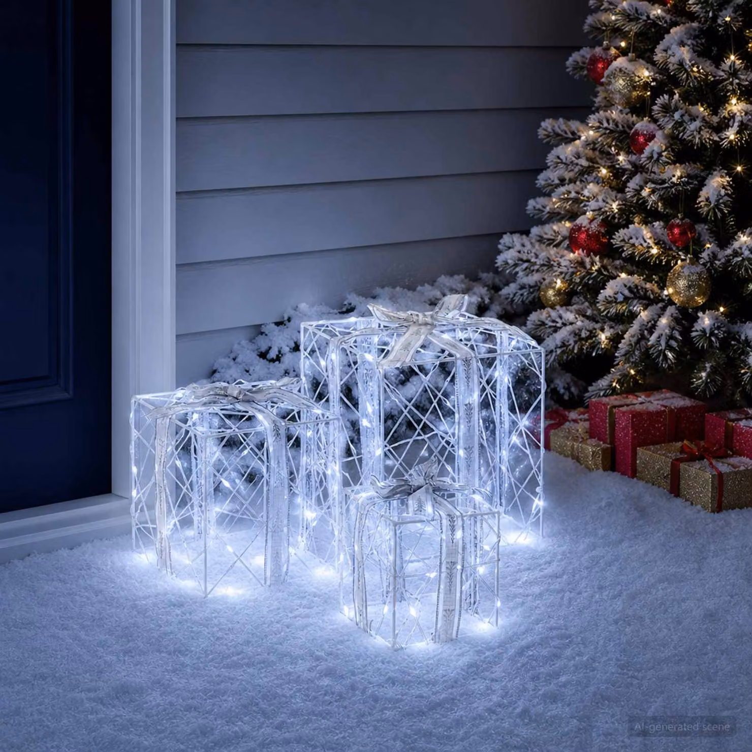 vidaXL Scatola regalo di Natale illuminata 3 pz 150 LED Bianco freddo