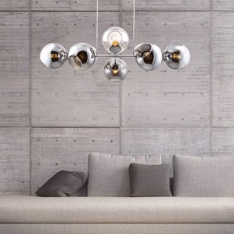Nowa Lampada a sospensione in vetro Pilar, dimmerabile, Alluminio / Grigio / Zincato, Soggiorno / Sala da pranzo, Vetro, Moderno, Lampada a sospensione