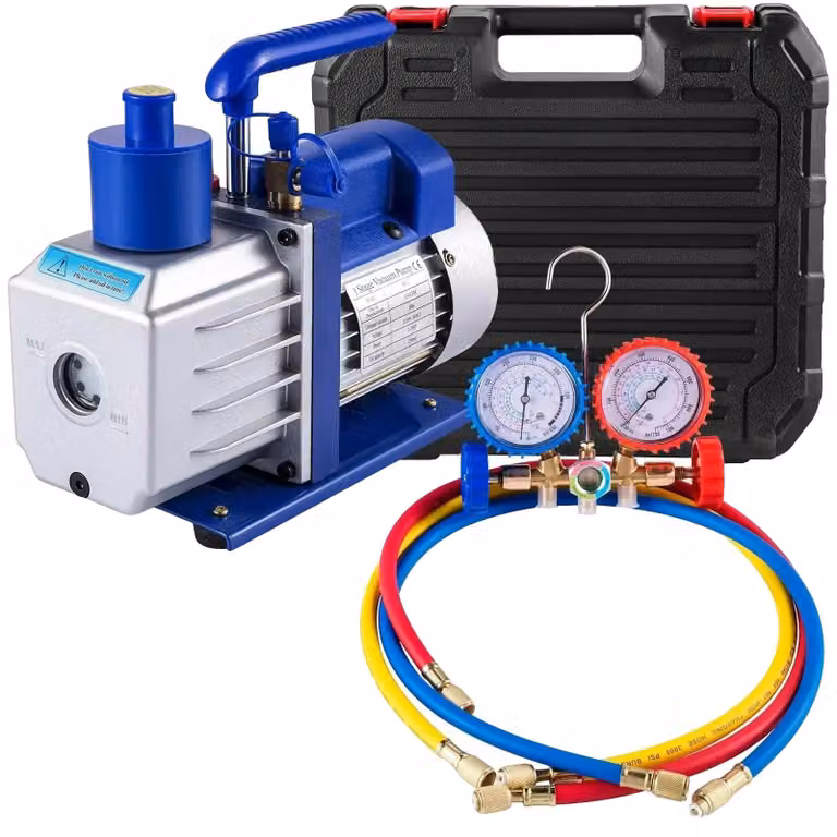 Pompe per vuoto, a una fase, ad alta pressione, portata di 4,8 CFM, potenza da 1 a 3 HP, con manometro