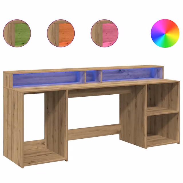 Scrivania moderna per ufficio in MDF laminato color rovere, L: 200 cm, P: 55 cm, H: 91 cm – 1