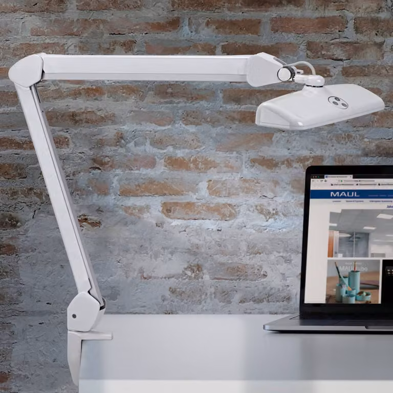 Maul Lampada con morsetto MAULintro, dimmerabile, Bianco / Opale, Studio / Ufficio, Metallo, Lampada da tavolo LED