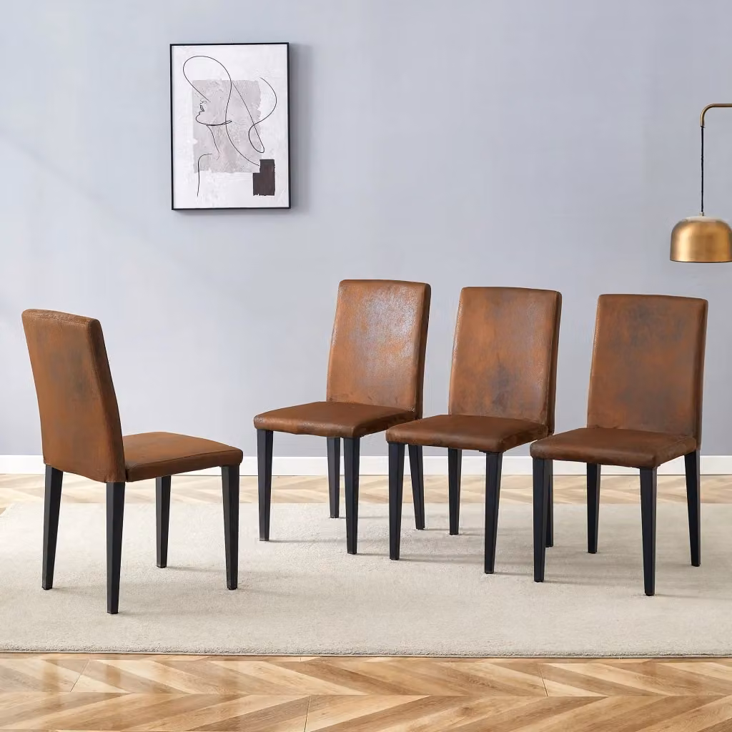 Set di 4 sedie da pranzo MIVRAY in tessuto microfibra marrone con gambe in metallo nero e design moderno – 2