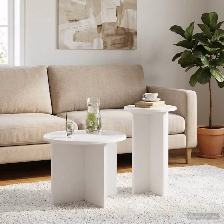 Set di 2 tavolini rotondi vidaXL in legno MDF bianco opaco Ø 45 cm