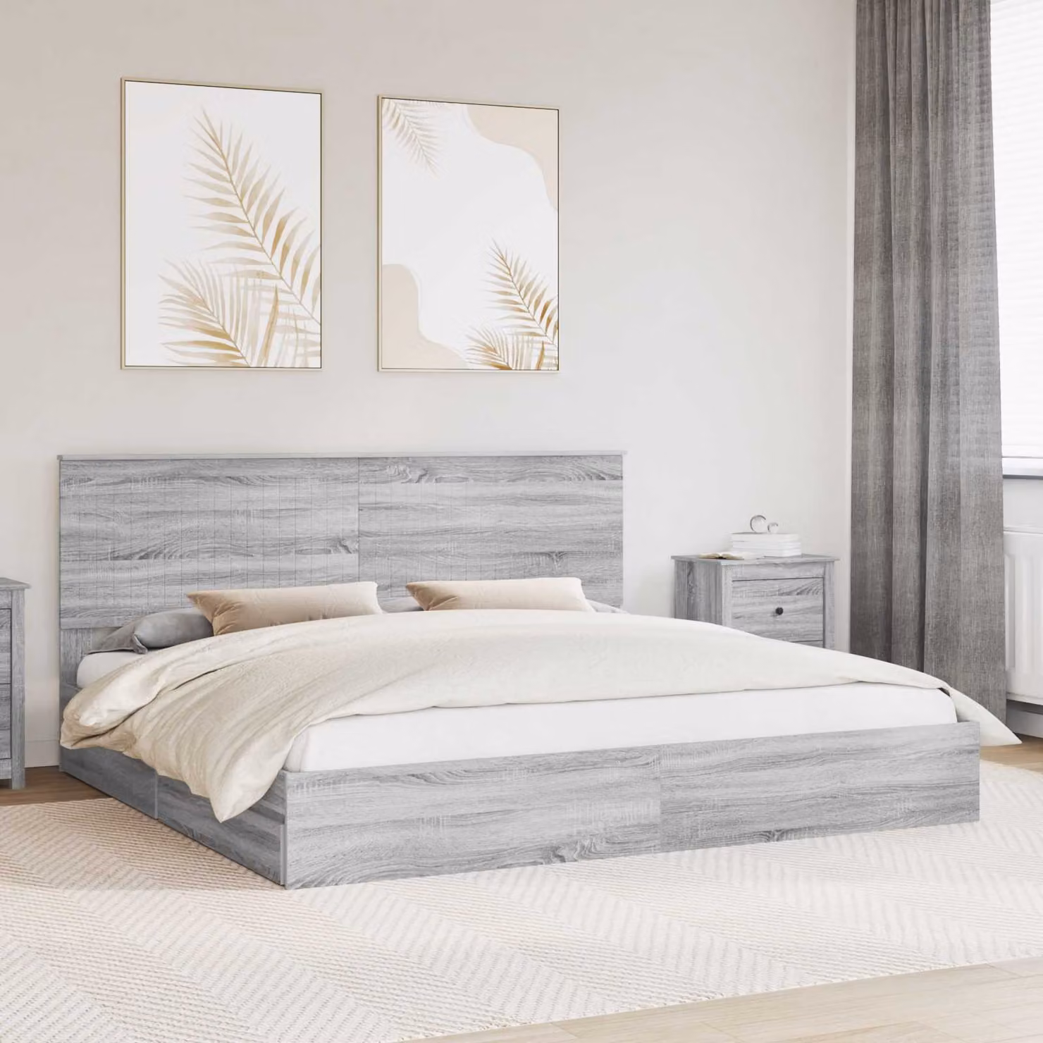 Letto con contenitore e cassetto vidaXL in legno Grigio Sonoma 200 x 200 cm