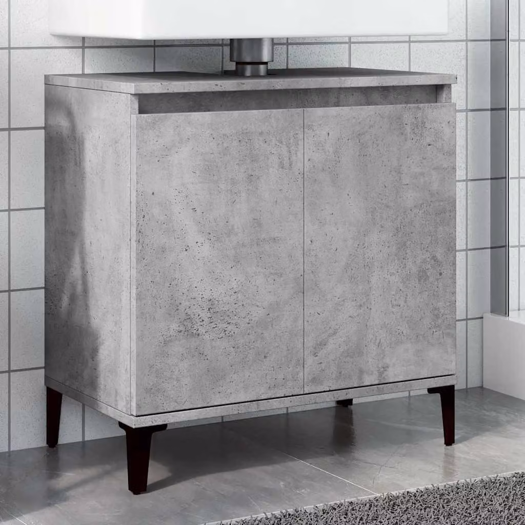 Mobile Lavabo vidaXL Grigio Cemento in Legno e Metallo con Ante a Battente, L/P/H: 58 x 33 x 60 cm