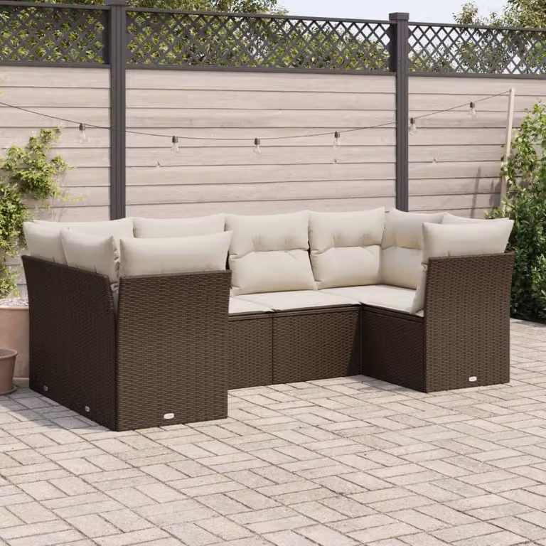 vidaXL Set Divano da Giardino a L 6 pz in Polyrattan Marrone con Cuscini Imbottiti e Coperture Rimovibili