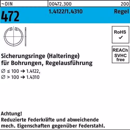 Anello di sicurezza Reyher 472i 8 x 0,8 in acciaio inox (100 pezzi)