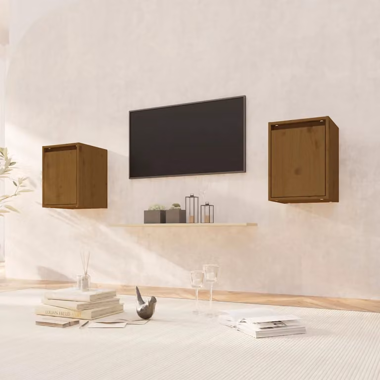Set di 2 pensili vidaXL in legno massello di pino, colore marrone ambra, L 30 cm x P 30 cm x H 40 cm