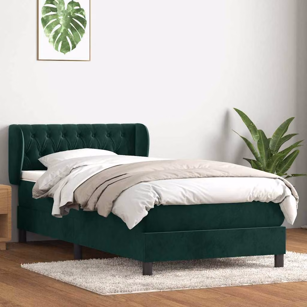 vidaXL Giroletto a Molle con Materasso Ibrido in Velluto Verde Scuro L: 83 cm, P: 223 cm, H: 88 cm