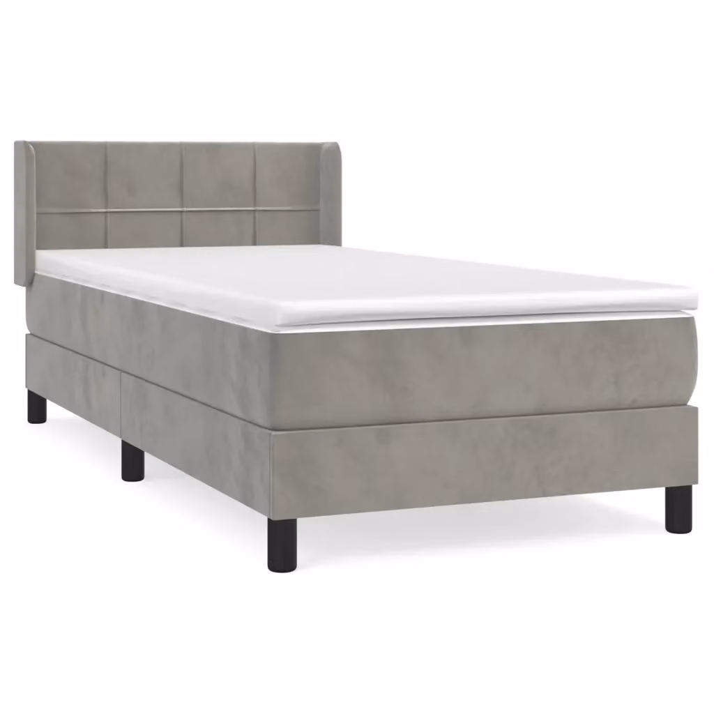 vidaXL Giroletto a Molle con Materasso in Velluto Grigio Chiaro L/P/H: 90 x 200 x 88 cm – 2