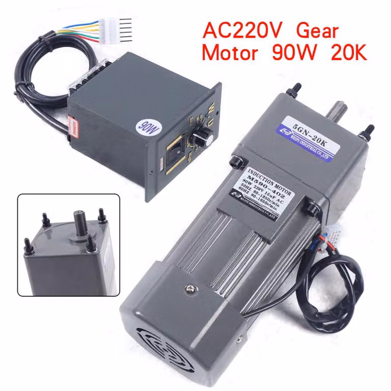 Motore elettrico riduttore, colore grigio - Potenza: 90 W - Rapporto di riduzione: 1:20 - Motore industriale, 220 Volt