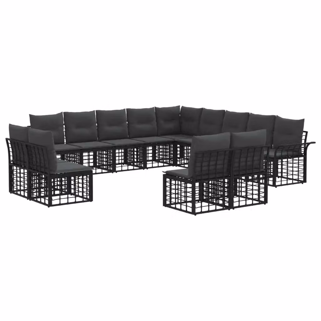 Set di divani da esterno a forma di U vidaXL composto da 13 pezzi in metallo e poliestere resistente ai raggi UV, colore nero e grigio – 2