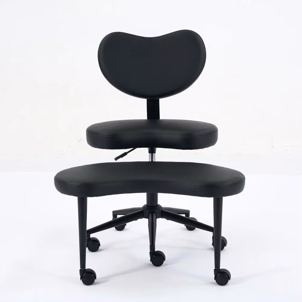 Sedia da meditazione per la posizione a gambe incrociate - Sedia da ufficio DE1887BK con rotelle - Regolabile in altezza - Girevole - Supporto lombare - Imbottita - Colore nero, rivestita in PU