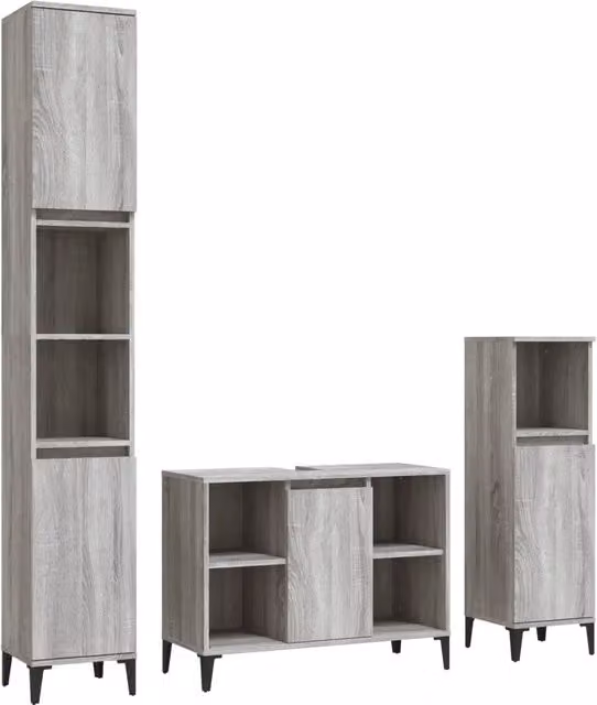 Set Mobili da Bagno | Armadio da bagno 3 pz Grigio Sonoma in Legno Multistrato