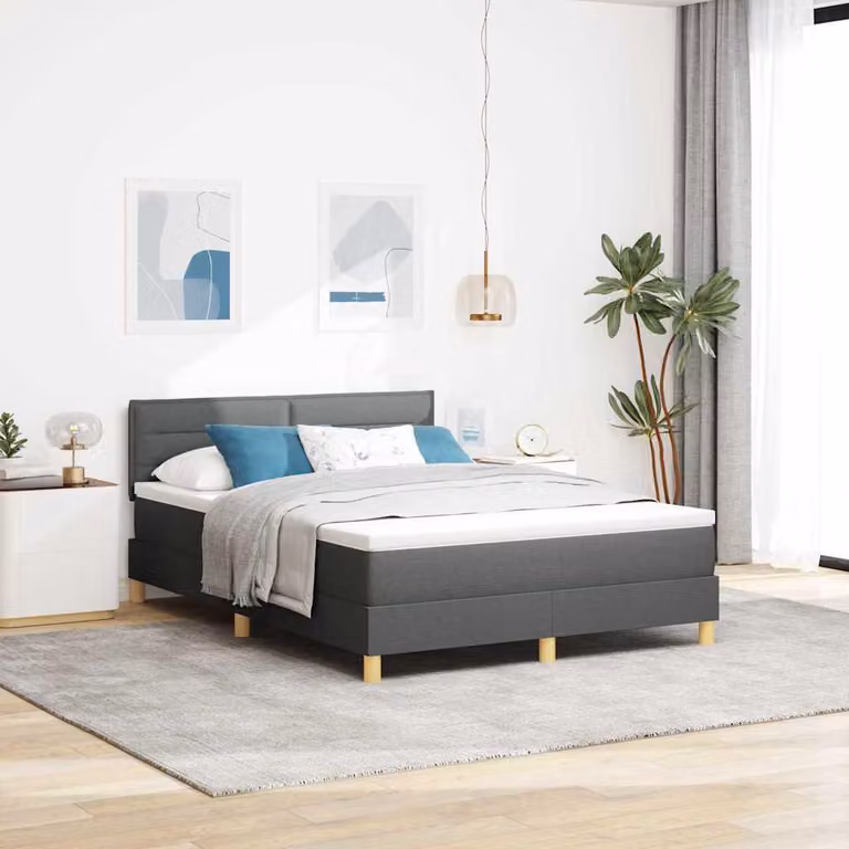 Maison Exclusive - Letto boxspring a LED con testiera grigio scuro 140 x 200 cm in tessuto
