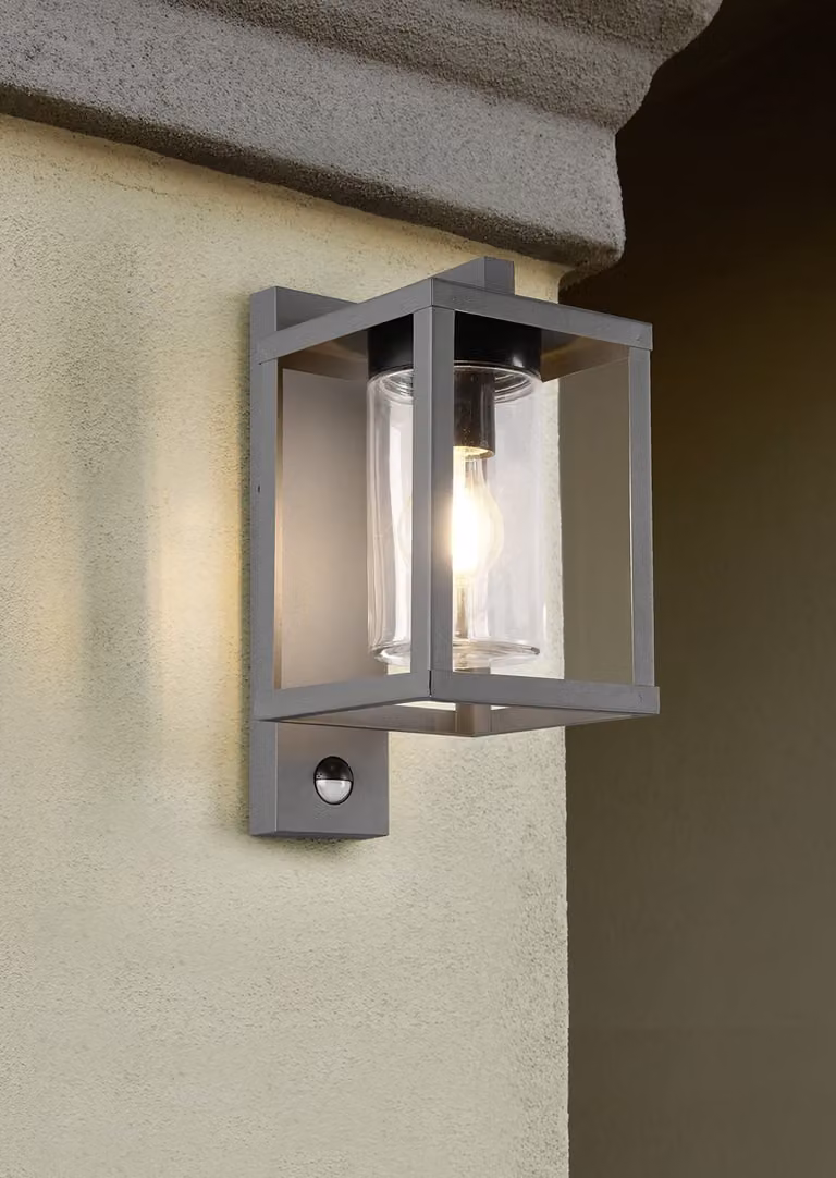 Lampada da parete per esterni, con sensore di movimento, in alluminio, antracite, IP44, lightling Luna