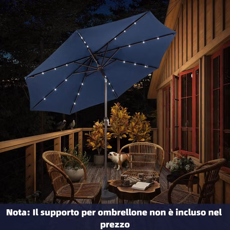 Ombrellone da giardino Costway con luci LED in ferro blu Ø300 cm