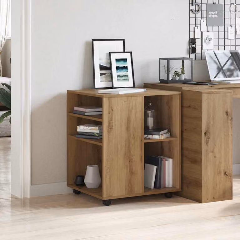 Armadietto con Ruote vidaXL in Rovere Artigianale Marrone con Serratura, L 60 cm x P 53 cm x H 72 cm