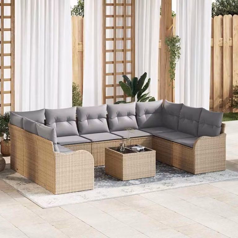 Maison Exclusive - Set Divano da Giardino 10 pcs Beige polyrattan