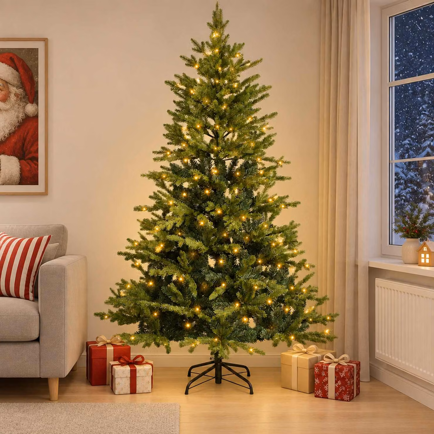 vidaXL Albero di Natale Artificiale con Rami Pieghevoli 240 cm 300 LED
