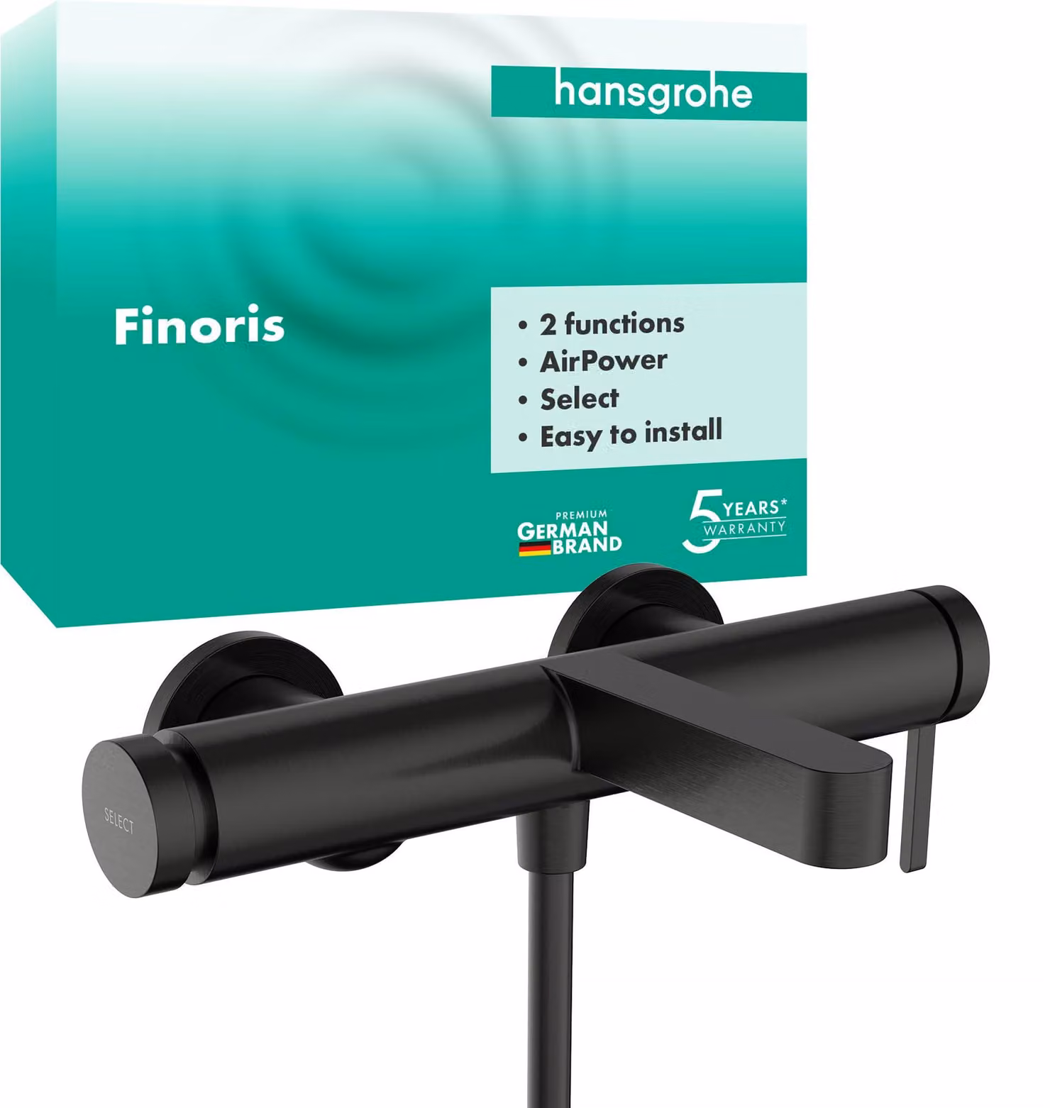 Miscelatore monocomando da appoggio, 2 funzioni, bocchetta di 19,4 cm, finitura nera spazzolata