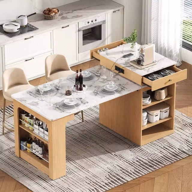 Tavolo da Pranzo Allungabile con Ruote e Piano Rimovibile ¨C MINIMAL ¨C Naturale