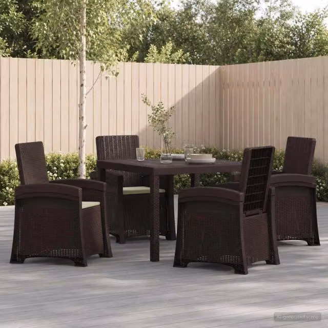 Set da pranzo da giardino moderno vidaXL in rattan sintetico marrone e beige composto da 5 pezzi