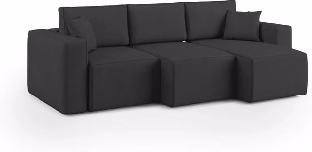 Divani.Store Morfeo Divano a 3 sedute in tessuto nero con imbottitura in piuma e coperture rimovibili, Larghezza: 245 cm