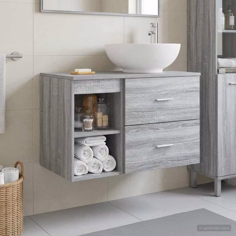Set di mobili per il bagno moderno vidaXL in legno e MDF grigio opaco, 2 pezzi