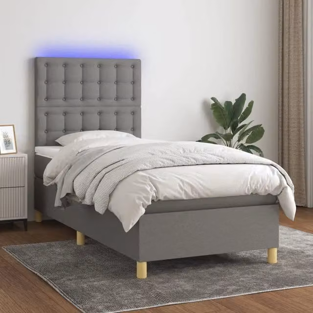 Letto matrimoniale moderno vidaXL in tessuto grigio con illuminazione LED sottostante e porta USB, L/P: 100 x 200 cm