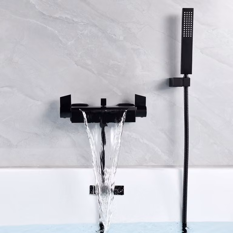 Miscelatore per lavabo a cascata, da montare a parete, 135-170 mm, colore nero