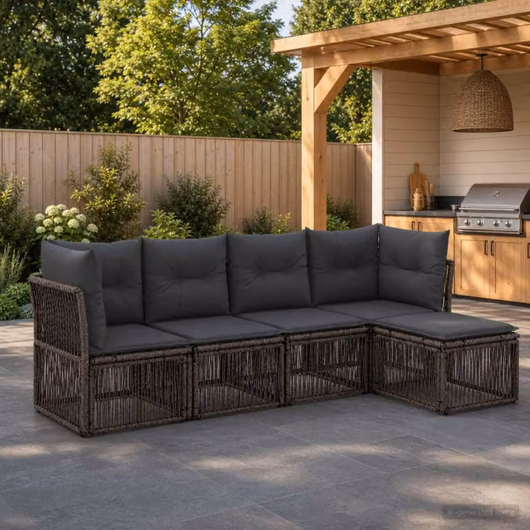 Maison Exclusive - Set da giardino composto da 5 pezzi, divano, colore grigio, realizzato in rattan sintetico