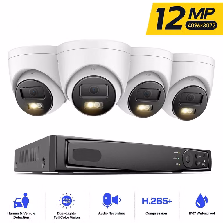 Sistema di videosorveglianza - Telecamere di sicurezza - Telecamera di sicurezza - Monitoraggio video - Con visione notturna - 12MP