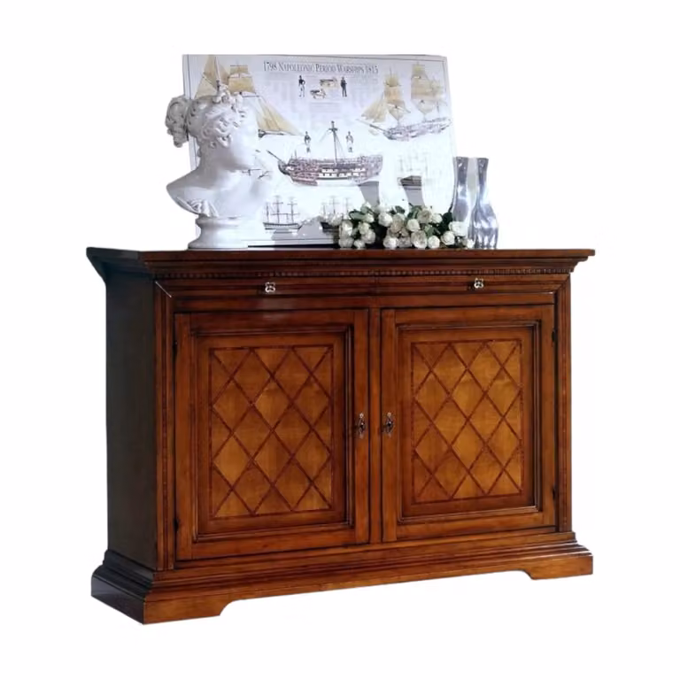 Madia credenza in legno stile arte povera color noce con 2 porte Mobili 2G L/P/H: 160 x 50 x 115 cm