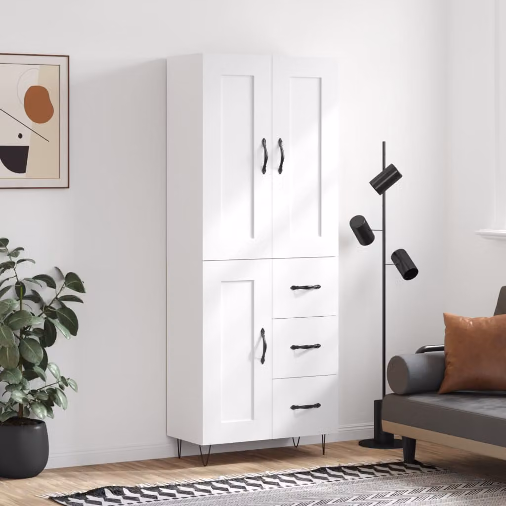 Credenza moderna vidaXL in legno e metallo bianca L: 69,5 cm, P: 34 cm, H: 180 cm