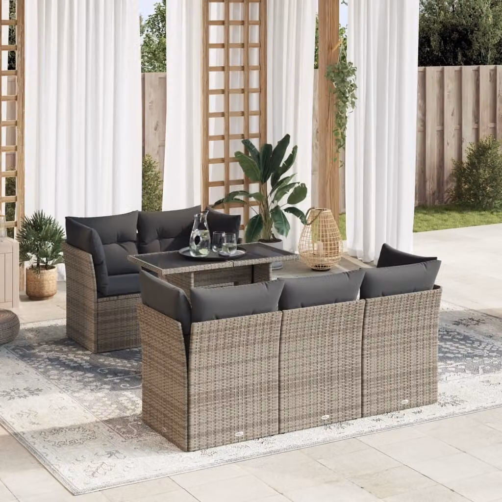 Maison Exclusive - Set Divano da Giardino 6 pz con Cuscini Grigio in Polyrattan
