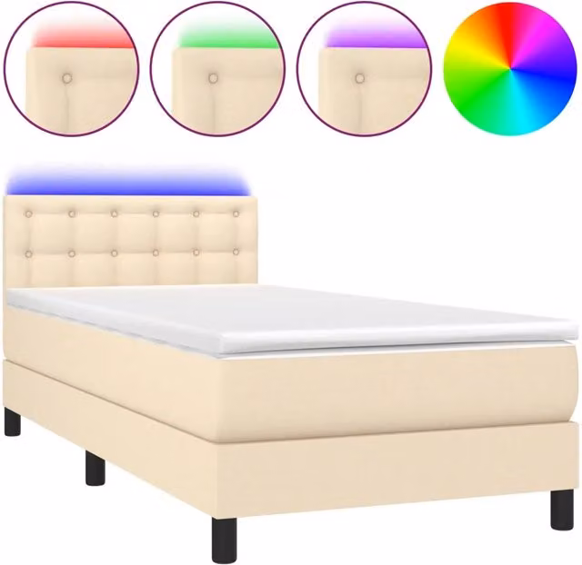 Letto singolo | Letto per adulti | Letto a Molle con Materasso e LED Crema 80x200 cm in Tessuto