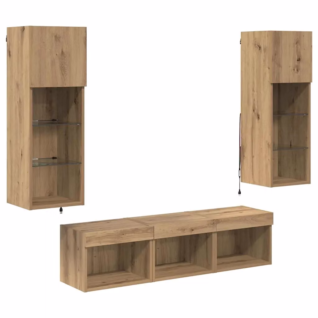 Set di 5 mobili sospesi per TV vidaXL in legno e vetro, colore Rovere Nero, L 60 x P 30 x H 30 cm – 2