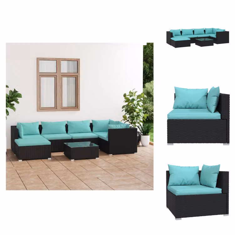 vidaXL set da salotto da giardino 7 pezzi con cuscini in poly rattan nero - Set di mobili da giardino