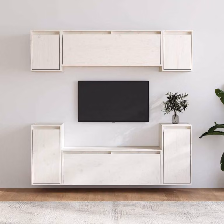 Set di 6 mobili porta TV vidaXL in legno massello di pino, colore bianco opaco