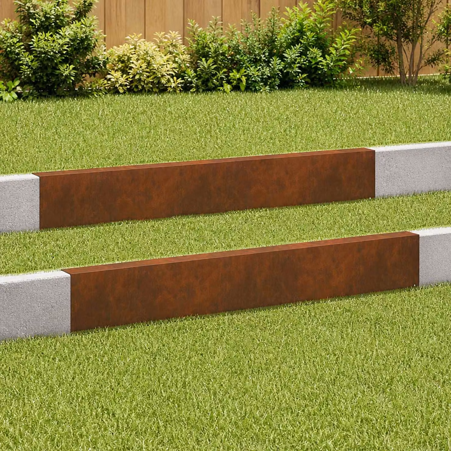 Set di 2 profili di copertura per giardino vidaXL in acciaio, colore marrone, L: 100 cm, H: 15 cm, P: 5 cm
