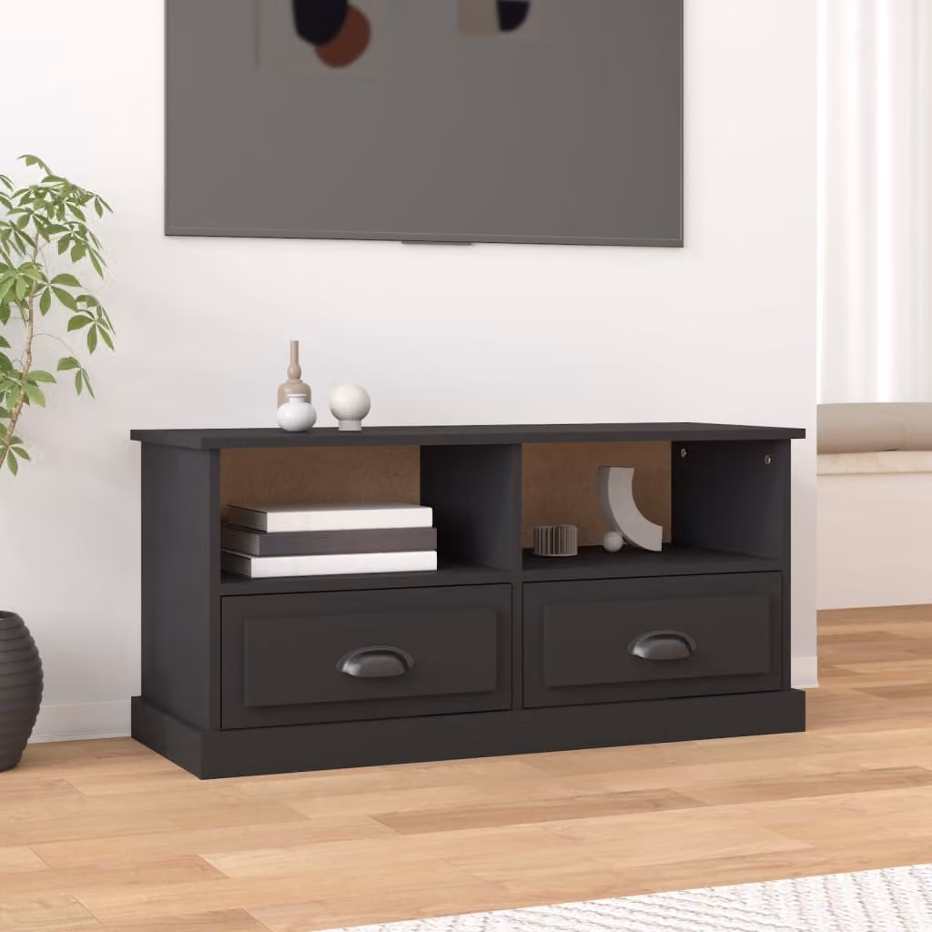 vidaXL Mobile Porta TV Moderno Nero in Legno Multistrato L: 93 cm, P: 35,5 cm, H: 45 cm