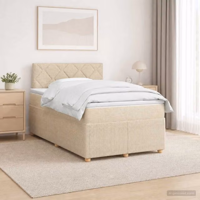 Letto box spring moderno vidaXL con materasso ibrido e base contenitore, colore beige e bianco, L/P: 120 x 200 cm