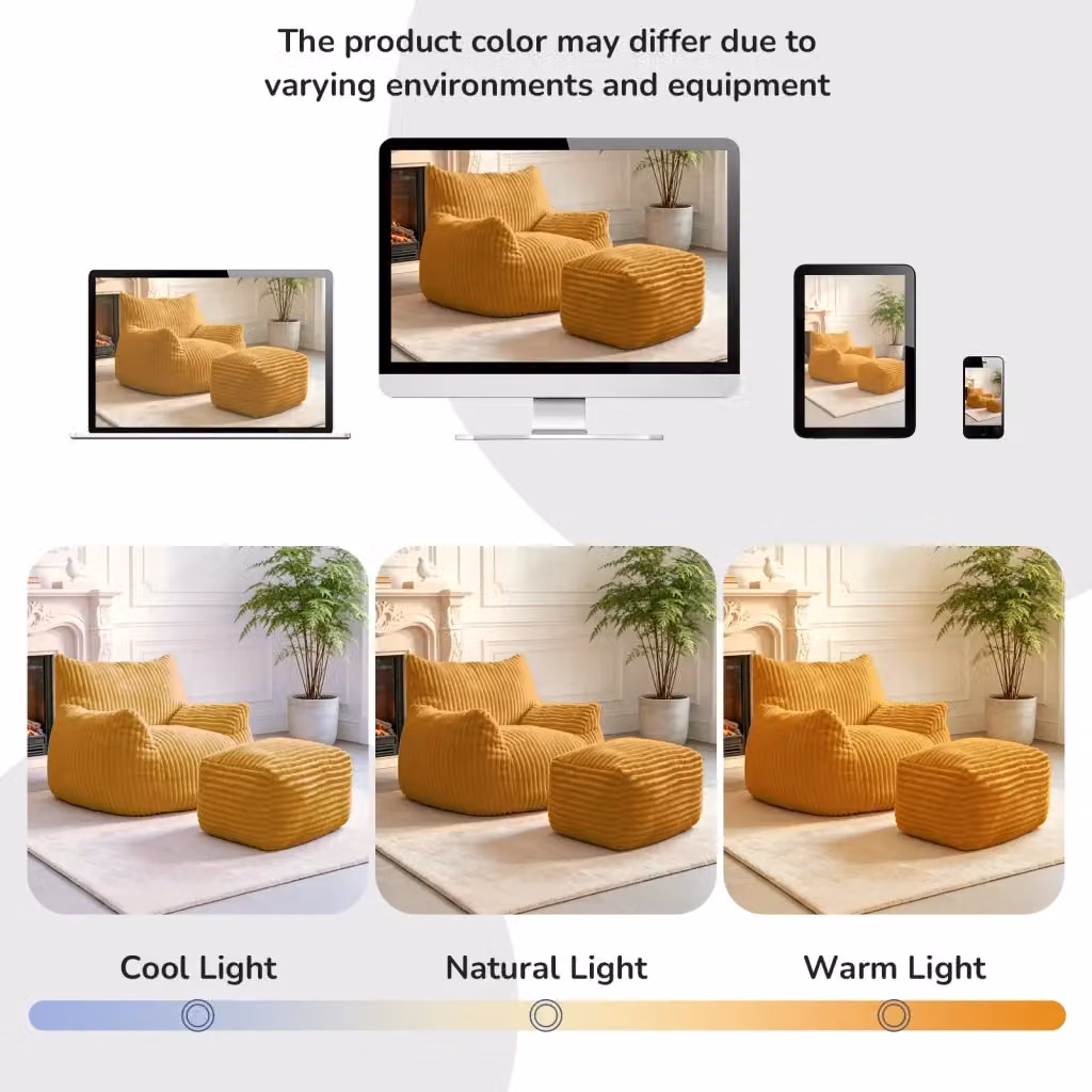Poltrona relax con pouf OKWISH in tessuto giallo con design moderno e struttura imbottita – 2