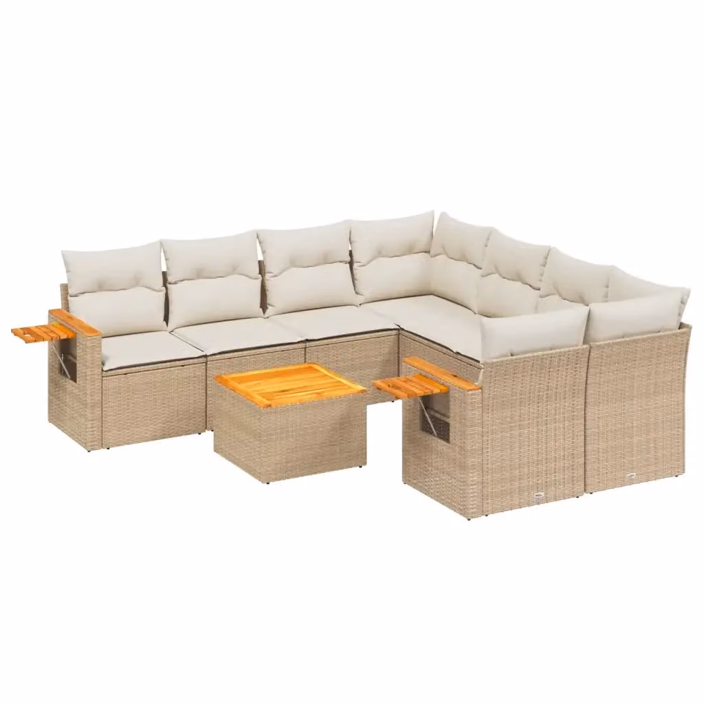 vidaXL Set Divano da Giardino 9 pz in Polyrattan con Cuscini Beige e Tavolino da Esterno – 2