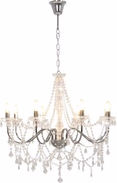 Lampadario a sospensione vidaXL in metallo argento con perline trasparenti, 8 lampadine E14, forma rotonda – 1